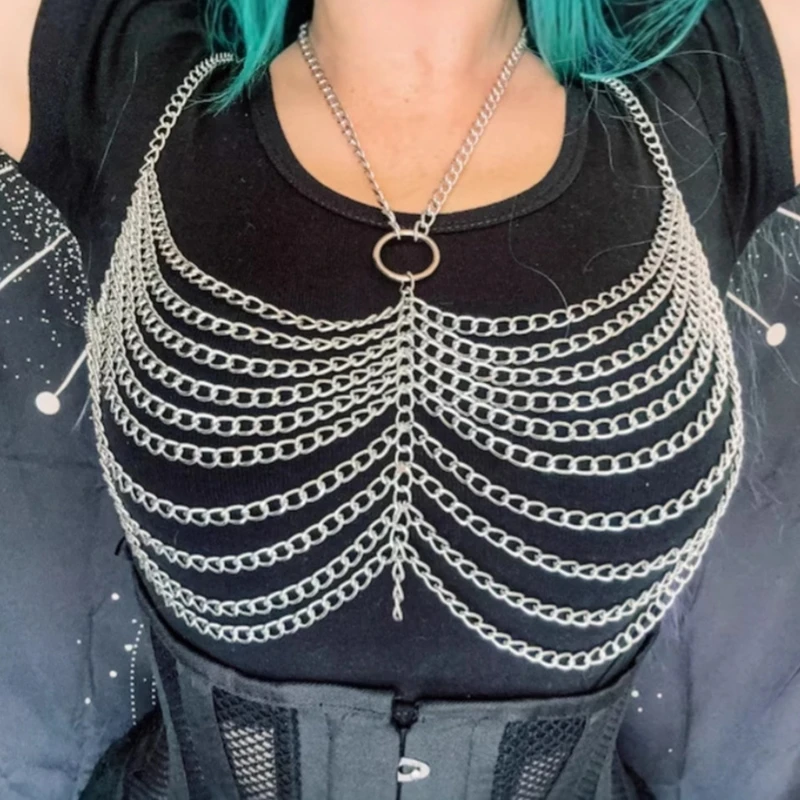 Eye Catchi Metal Chest Harness Luxurious Body Chain Party Nightclub Wear for Stylish Females for Parties and Date