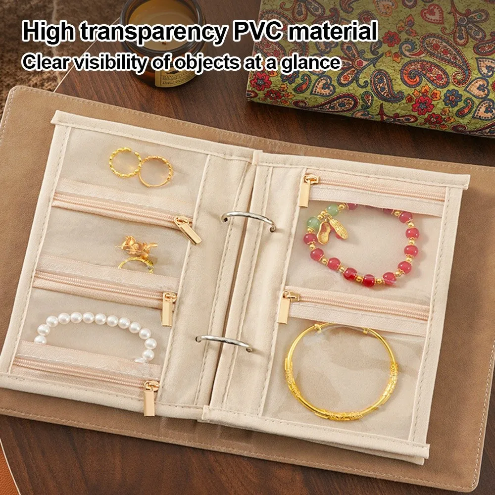Chrysanthemum Jewelry Storage Book Transparent Zipper Pouch Luxury PU Leather Jewelry Packaging Box Detachable Pages
