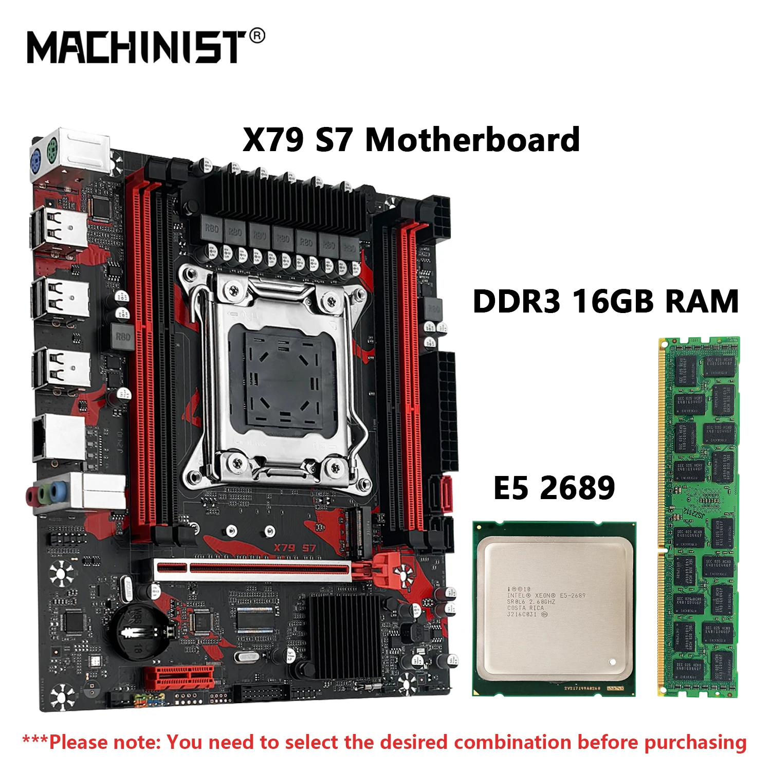 MACHINIST X79 S7 Motherboard Intel Xeon E5 2689 LGA 2011 CPU Processor + DDR3 1*16GB RAM Support M.2 NVME Slot Optional combo
