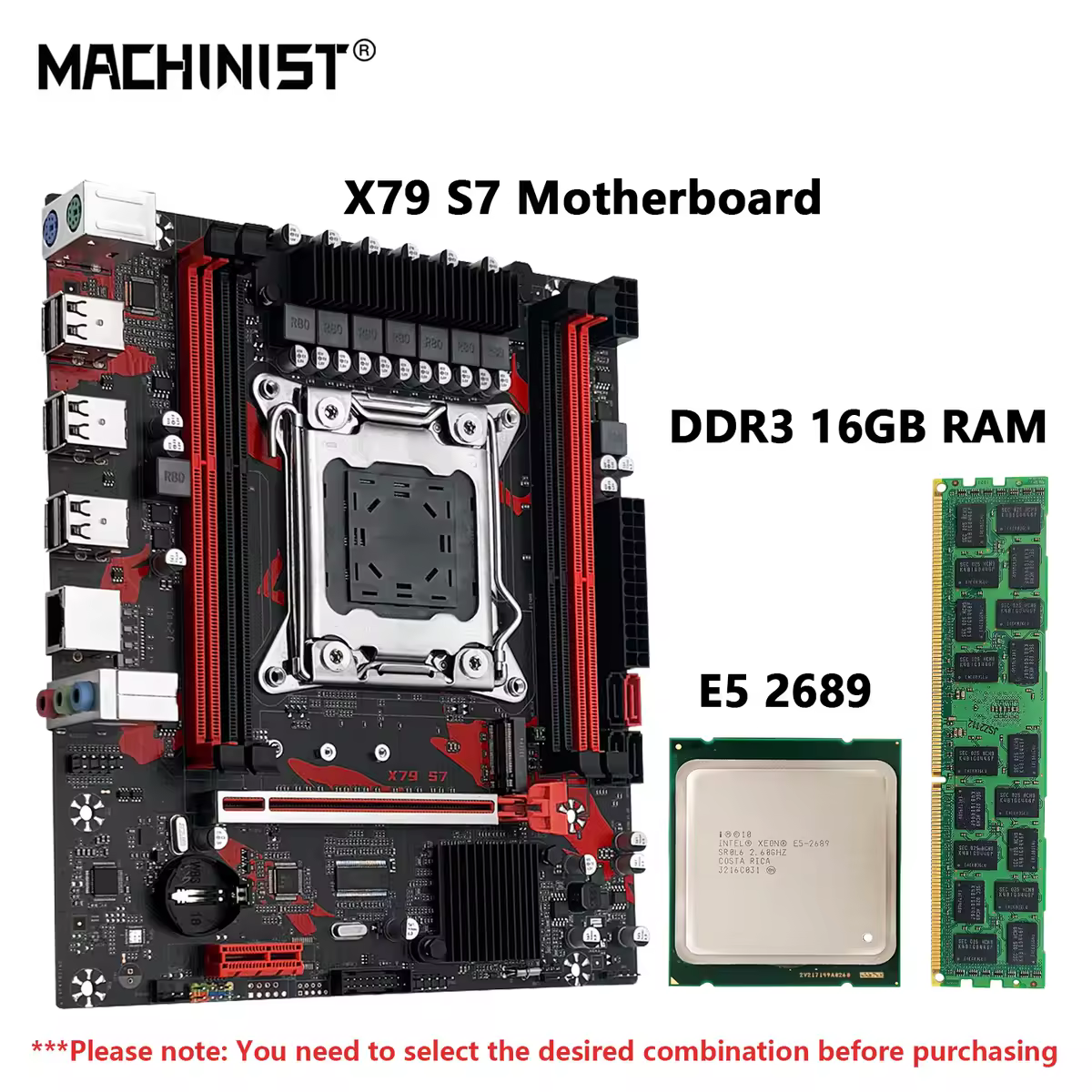 Combo de placa base MACHINIST X79 S7 LGA 2011 Intel Xeon E5 2689 CPU DDR3 1*16GB RAM compatible con ranura M.2 NVME conjunto de Kit opcional