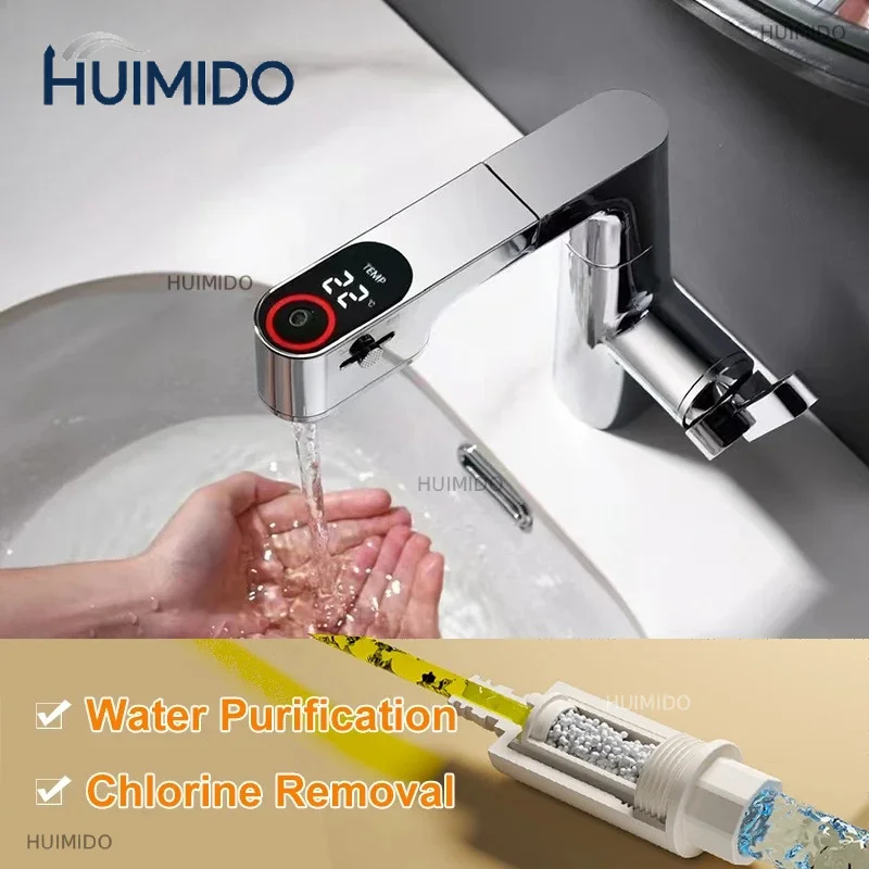 Multifunctional Bathroom Faucets Pull Out Basin Mixer Sink Faucet Gourmet LED Display Tap 360° Tapware Crane Brass Chrome