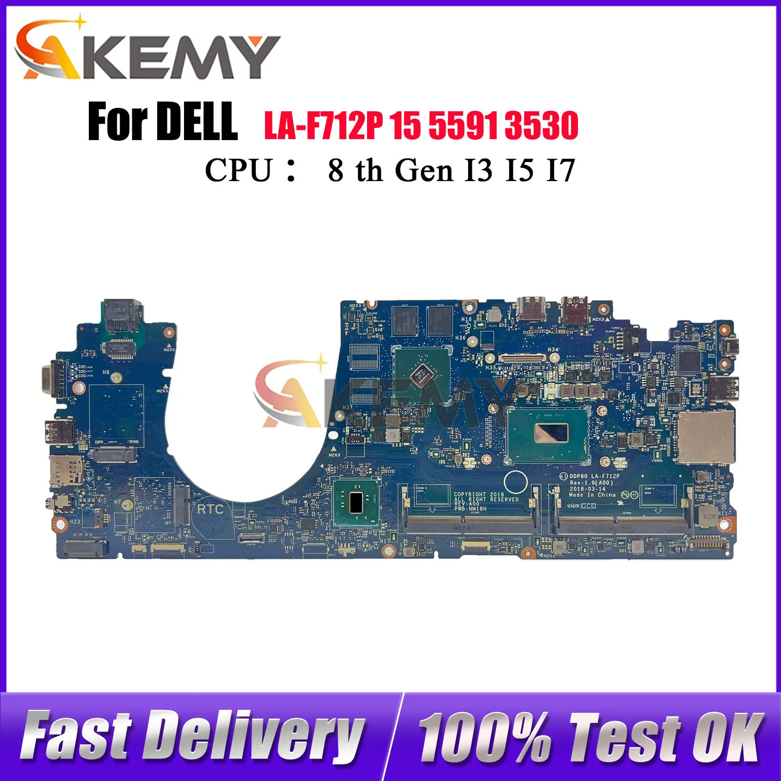 

For DELL Latitude 3530 5591 Laptop Motherboard LA-F712P with i5 i7 8th CPU 07TTKR 0T73CF 03YC67 0C38P6 100% Fully Tested