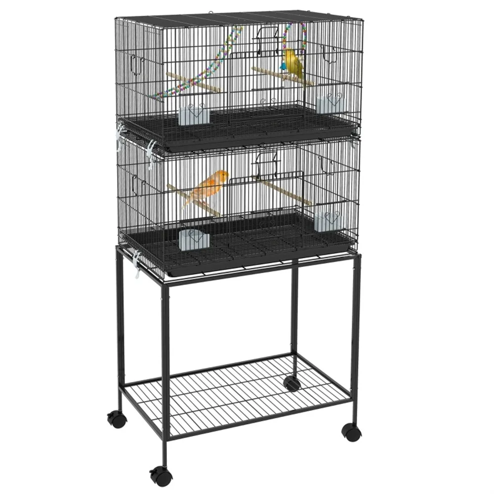 

Black Stackable Double Bird Cage with Wheels & Accessories – Spacious Home for Budgies, Lovebirds & Finches