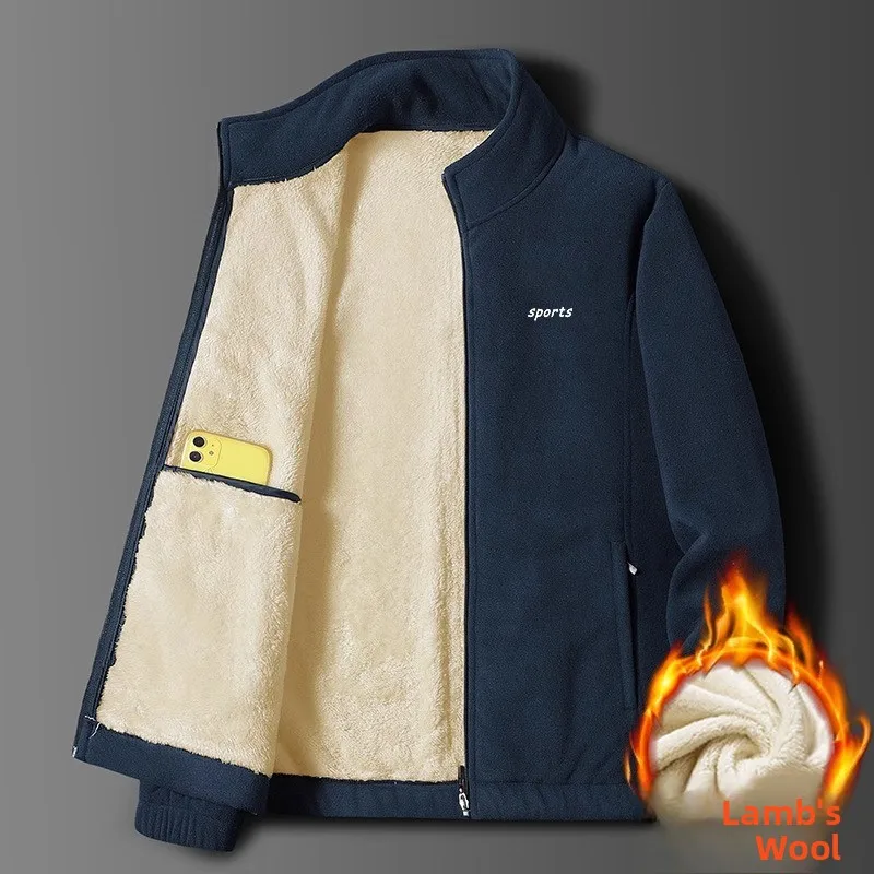 

Men's Fce Jaet Thiened Lamb Velvet Hand-Felted Particle Velvet Open Cardigan Sweatirt Winter Warm Outerwear Coat