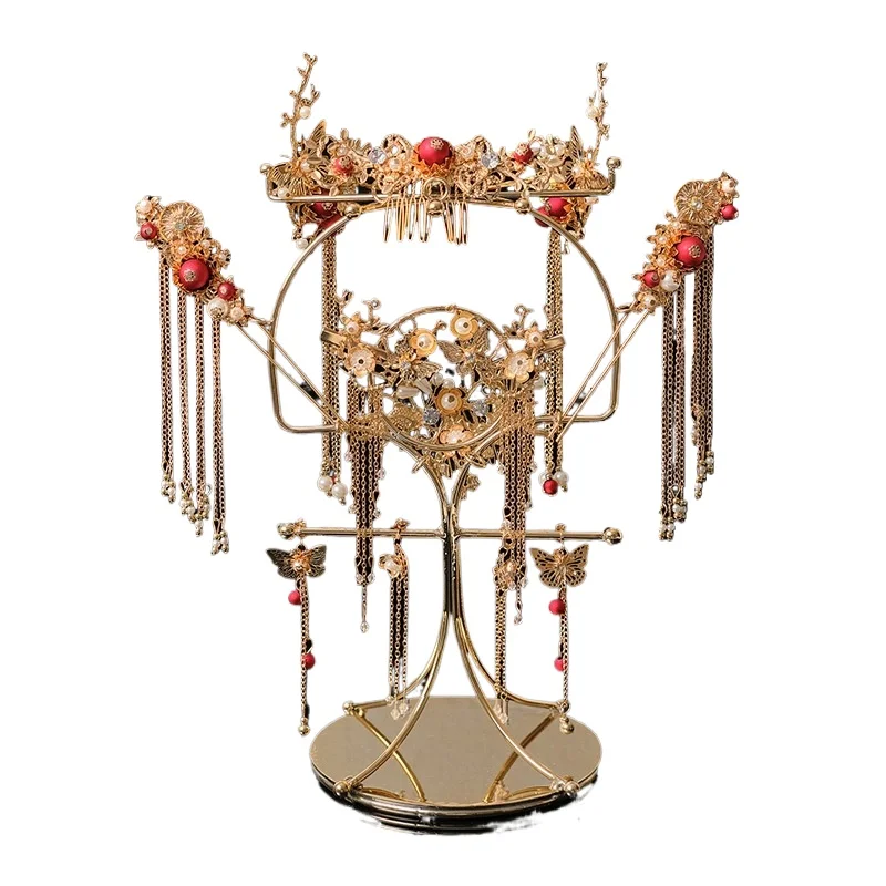 Xiuhe headwear display rack, finely electroplated support for stable display of ornaments placement bracket