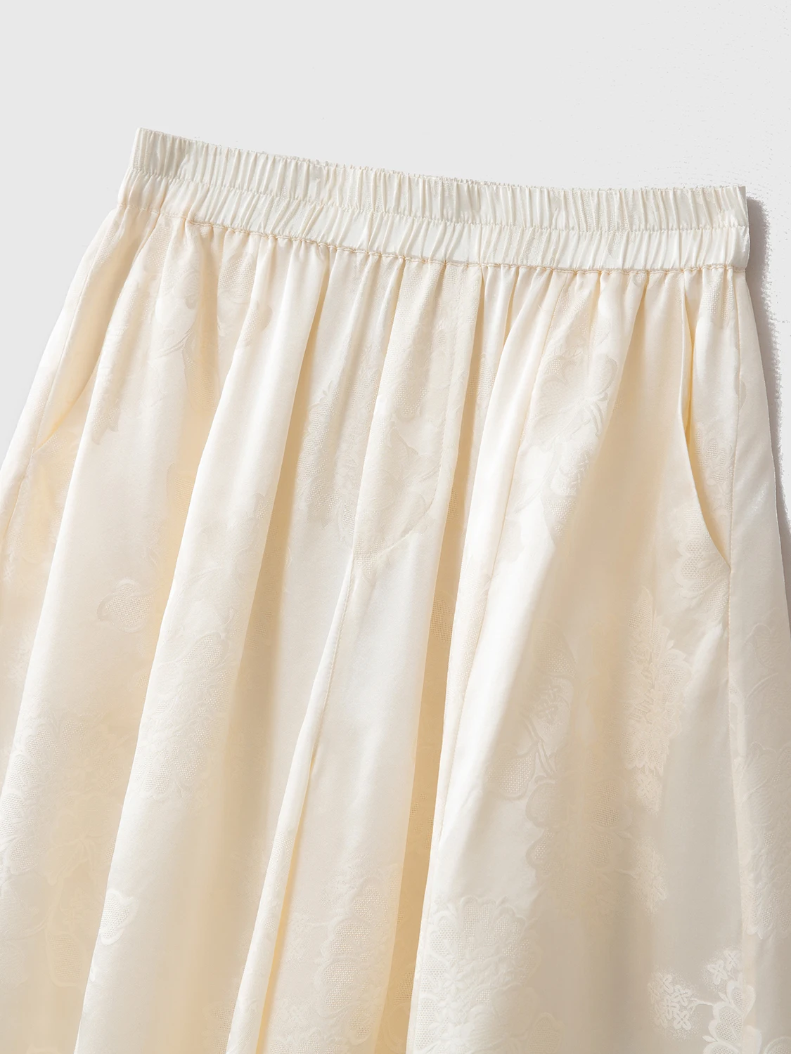 2025 Women's Casual Clothing 100% Natural Mulberry Silk Jacquard Satin Elastic Waist Comfortable Solid Color Straight Leg Pants