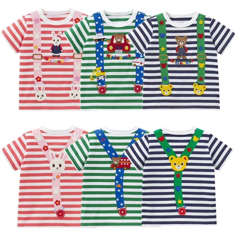 Kids T-shirts Striped Short Sleeved T-shirt Cute  Baby Tees Graphic Tops Girls Tees  Roupa Infantil Kids Clothes Boys Camisetas