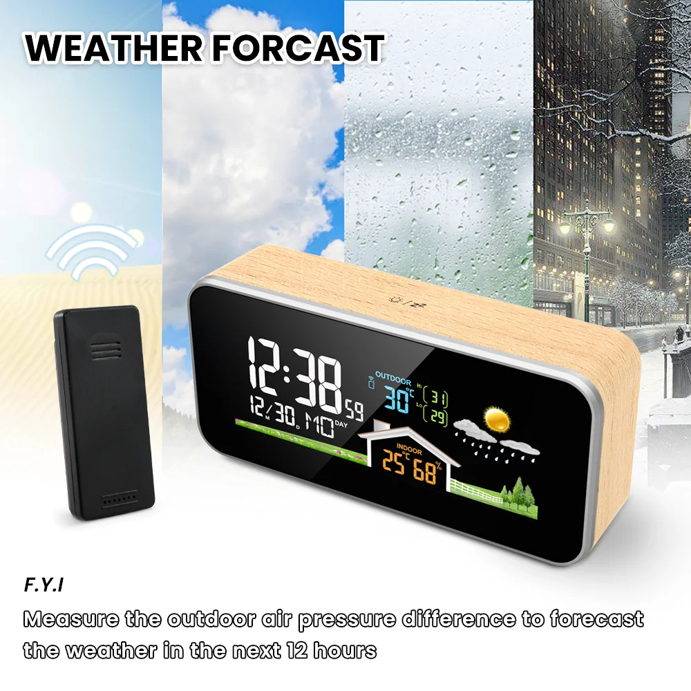 FanJu Weather Station Alarm Digital Clock Color Display DCF Electronic Meter Desktop Calendar Wireless Wall Thermometer Tool