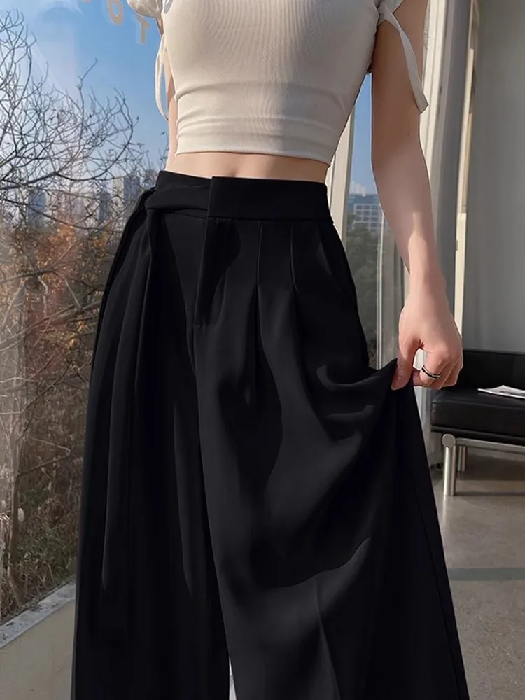 High Waist Wide Leg Pants Women's Spring Autumn New Sle Loose Drapey Straight Casual Suit Long Trousers Belted Korean Sle
