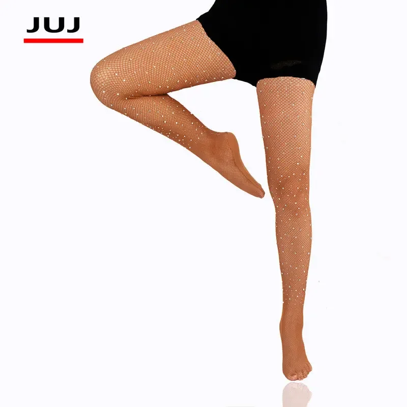 Sexy Women Ladies Latin Dance Competitions Rhinestone Pantyhose Hard Yarn Elastic Shiny Fishnet Stockings Professional Tights