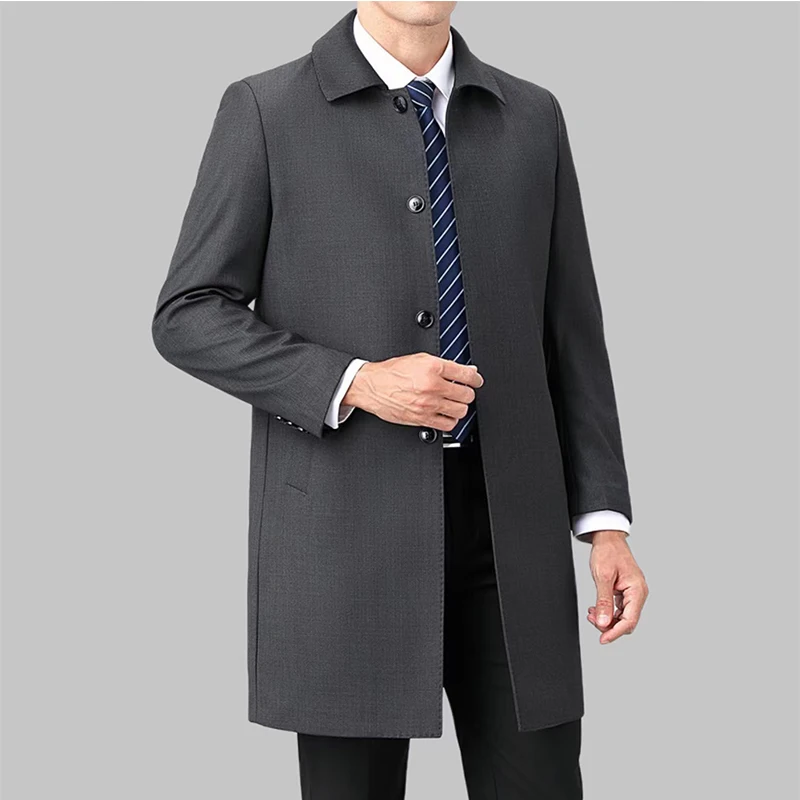 2025 New Wool Trench Coat in The Long High-end Handsome Men Lapel Large Size Spring and Autumn Old Dad Business Coat  M-4XL