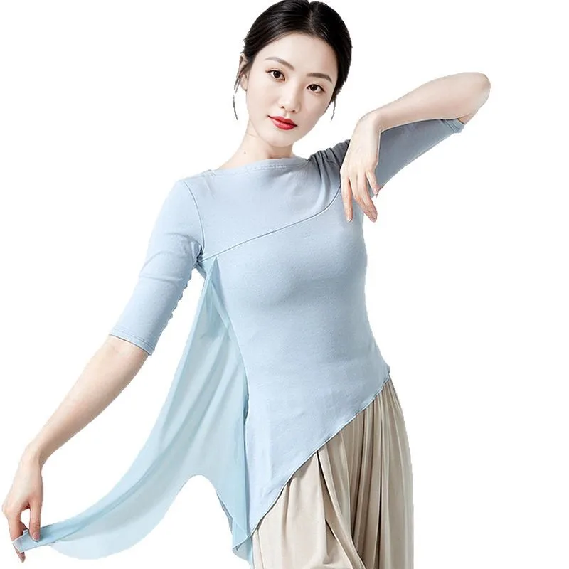 ที่กําหนดเองผู้หญิงผู้ใหญ่คลาสสิกแจ๊สโมเดิร์นเต้นรําเครื่องแต่งกายแฟชั่นสวมใส่ตาข่าย Splicing TOP Body ชุดฝึกซ้อม