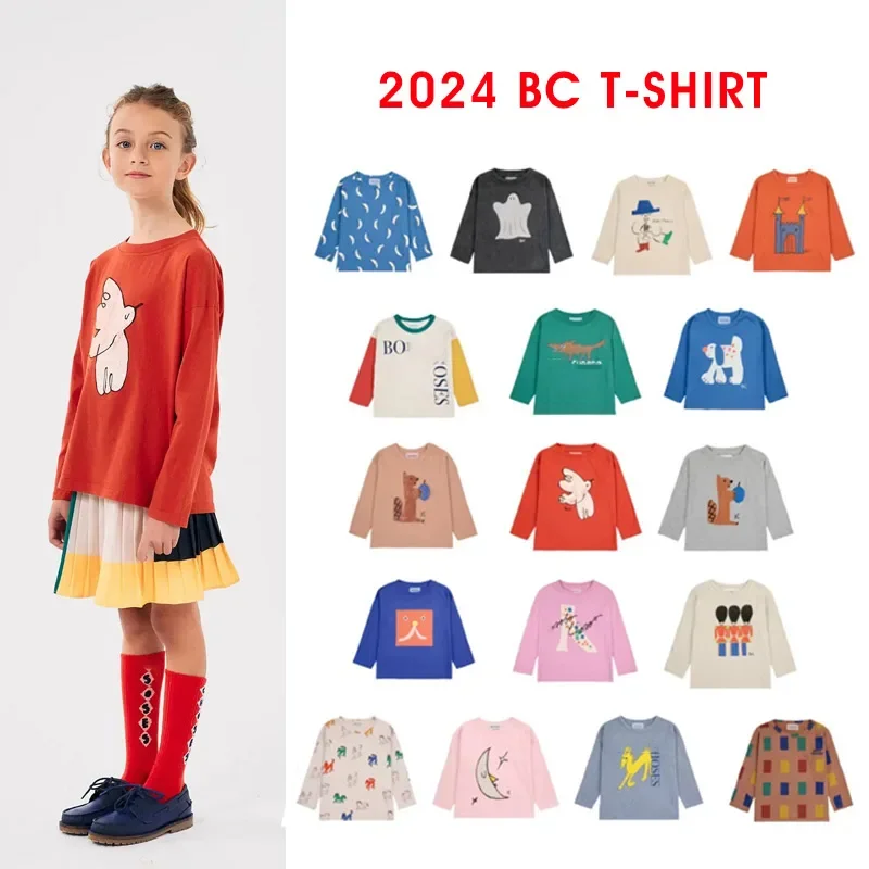 New 2024 Fall Kids Boys Autumn Cotton T-shirt Girl Fashon Cartoon Print Tops Brand Children Clothes BC Long Sleeve Tees