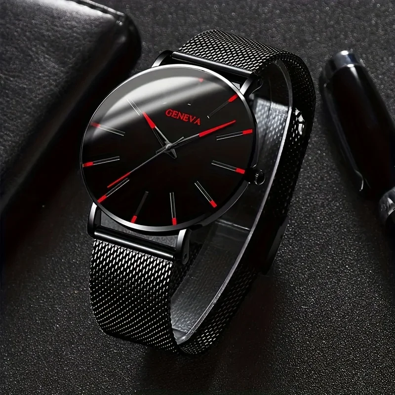 2pcs/set Men's  Elegant Circular  Quartz Watch+Jewelry Set, Casual Business Sports Style, Men's Watch  Set