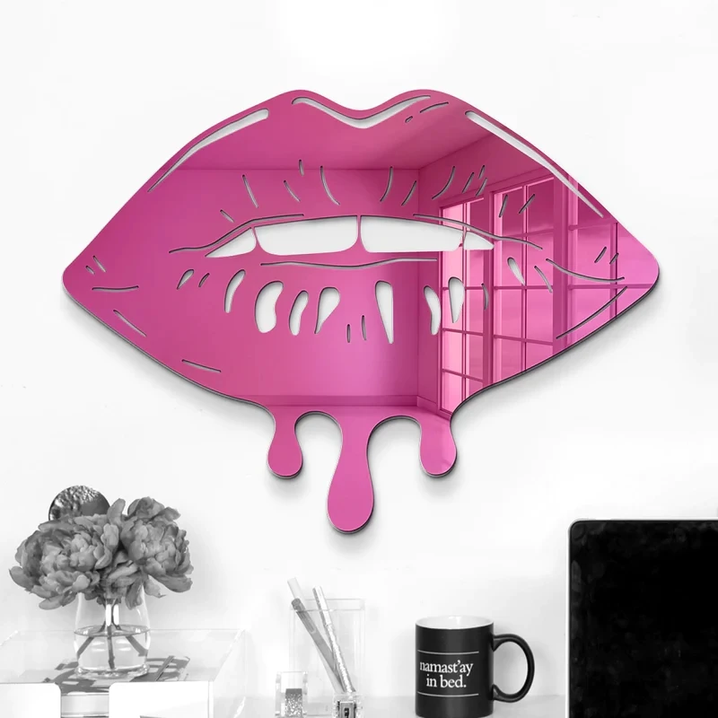 Imagem -02 - Espelhado Derretimento Lábios Wall Art Decor Sinal Acrílico do Negócio Beijo Logotipo Meninas Quarto Estética Decoração Sinalização de Salão de Beleza 3d