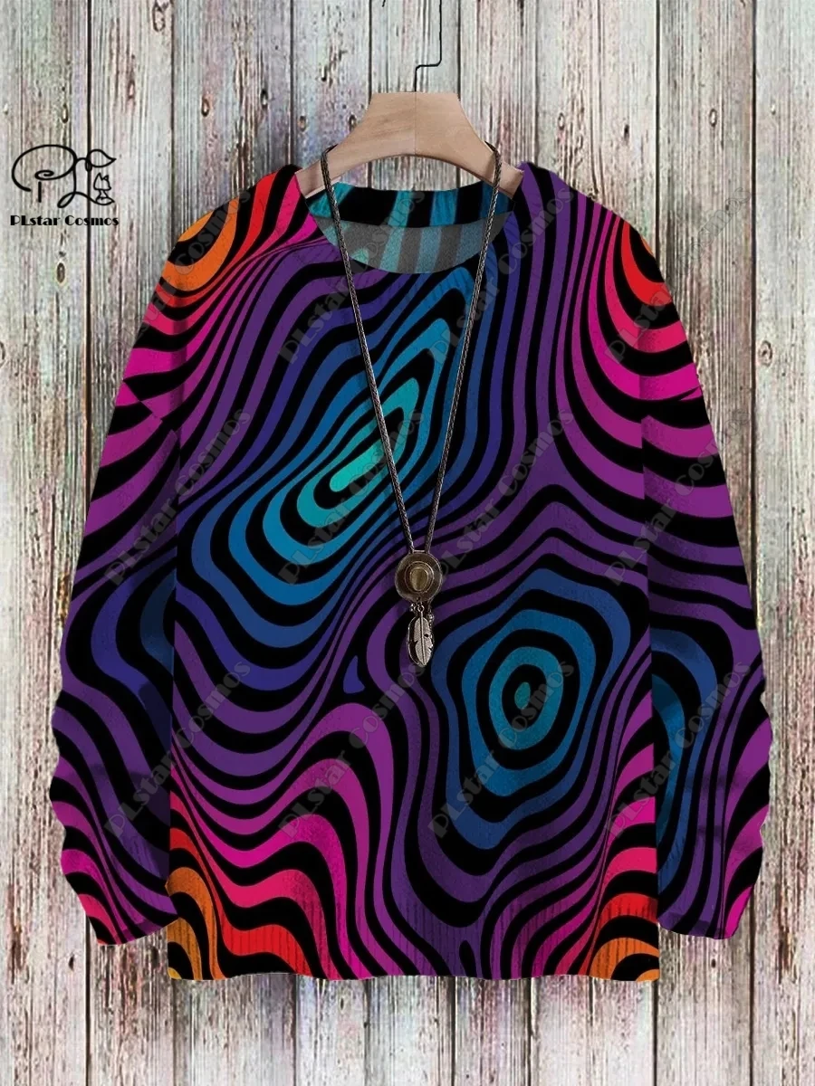 PLstar Cosmos, новая 3D-печать, ретро-серия, геометрический сращивающий градиент, уродливый свитер, зимний уличный повседневный свитер унисекс f-2