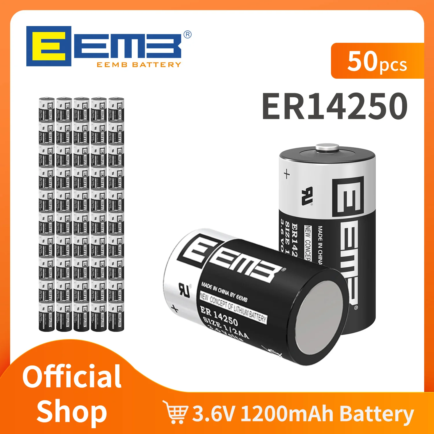 50PCS EEMB ER14250 battery 3.6V lithium battery 1/2 AA 1200mAh Li-SOCl2 non rechargeable LS14250 for sensor instruments