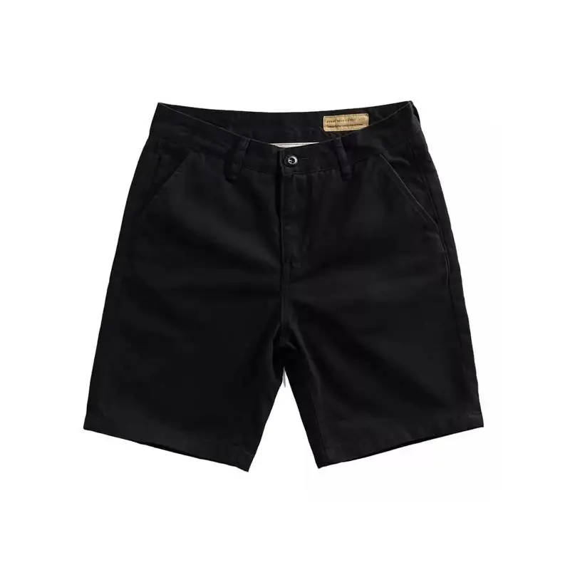 Retro American Style Men's Casual Straight Leg Short Pants Pure Color Workwear Summer Five-Quarter Mid-Pants Basic Fit