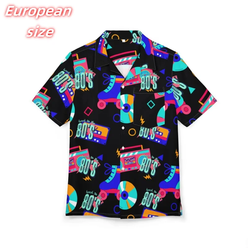 

Halloween Pumpkin Pattern Hawaiian Shirt For Men Colorful Geometry 3D Print Aloha Shirts Summer Loose Tops Blouses Short Sleeves
