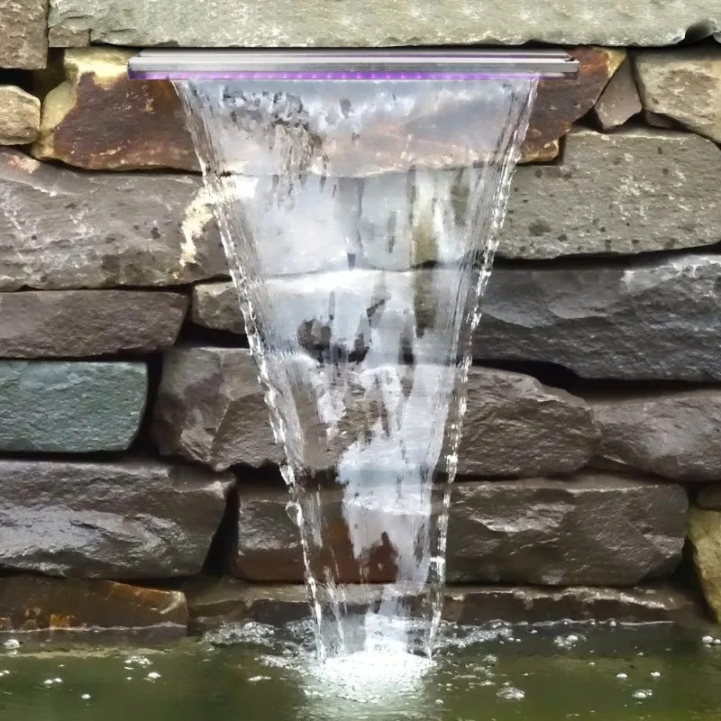 Pool-Wasserfall-Spülbahn, Teichwasserfälle aus Edelstahl mit mehrfarbigem LED-Licht, Außenpoolbrunnen für Garten, Terrasse