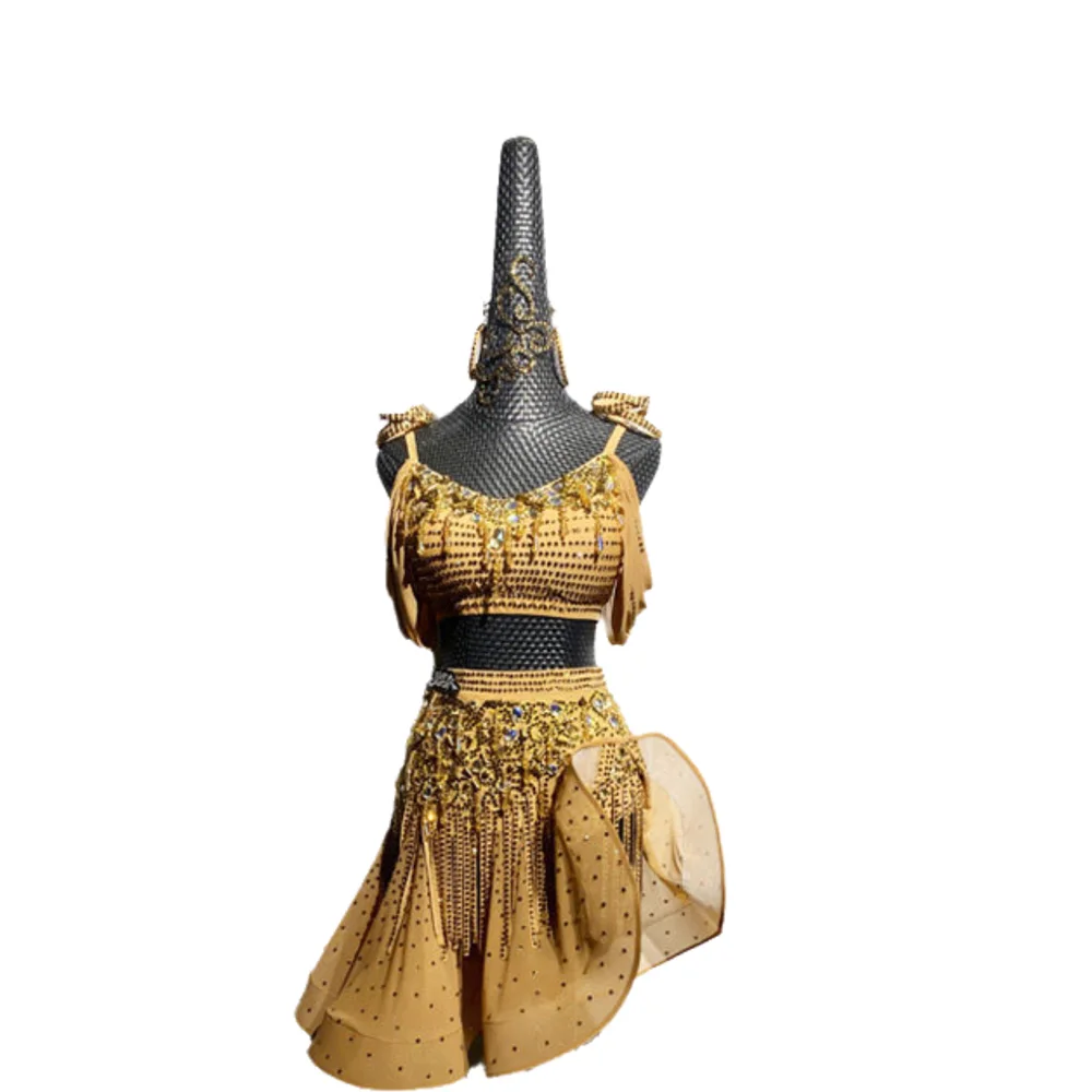 Latin Dancers, Adults, Children, High-End Customized Pearl Dresses, Ethnic Style Printed Tango Samba AB Stone Performance Dress