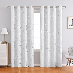 1pc Luxury Marble Printed Curtain with Silver Stamping, One Panel High-Precision Curtain, Curtains for Living Room, Bedroom