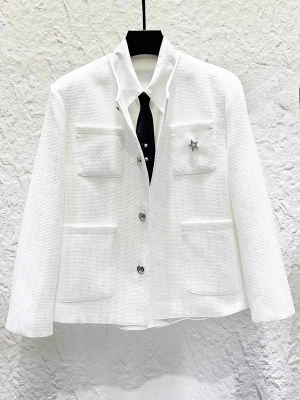 2025 Men's New High-End Light Luxury Sequin Plaid Woven Small Fragrant Tops Men's Fashion Loose Padded Shoulder Chic Jacket Coat