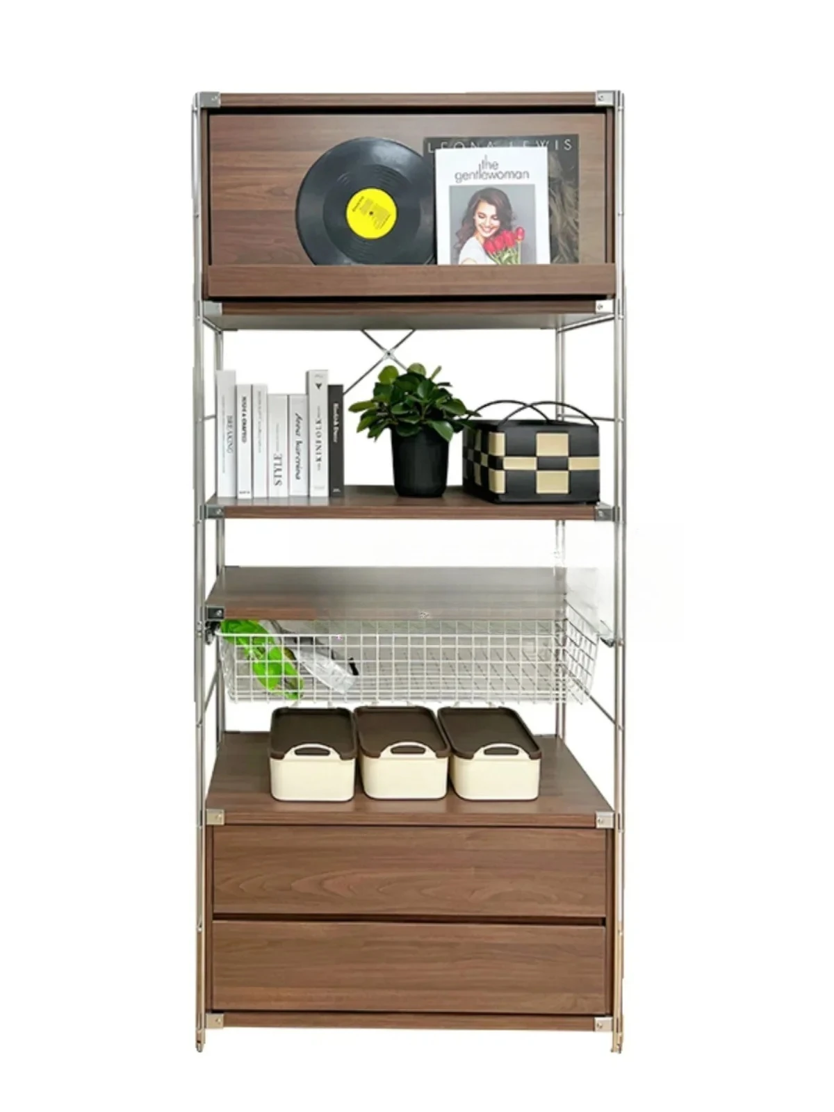 LWalnut Magazine Cabinet Floor Storage Medieval Storage Shelf Storage Rack