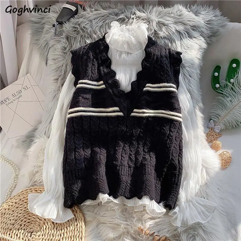 Sweater Vest Women V-neck Loose Knitted Korean Style All-match Elegant Sleeveless Hot Sale 3XL High Quality Retro Teens Vintage