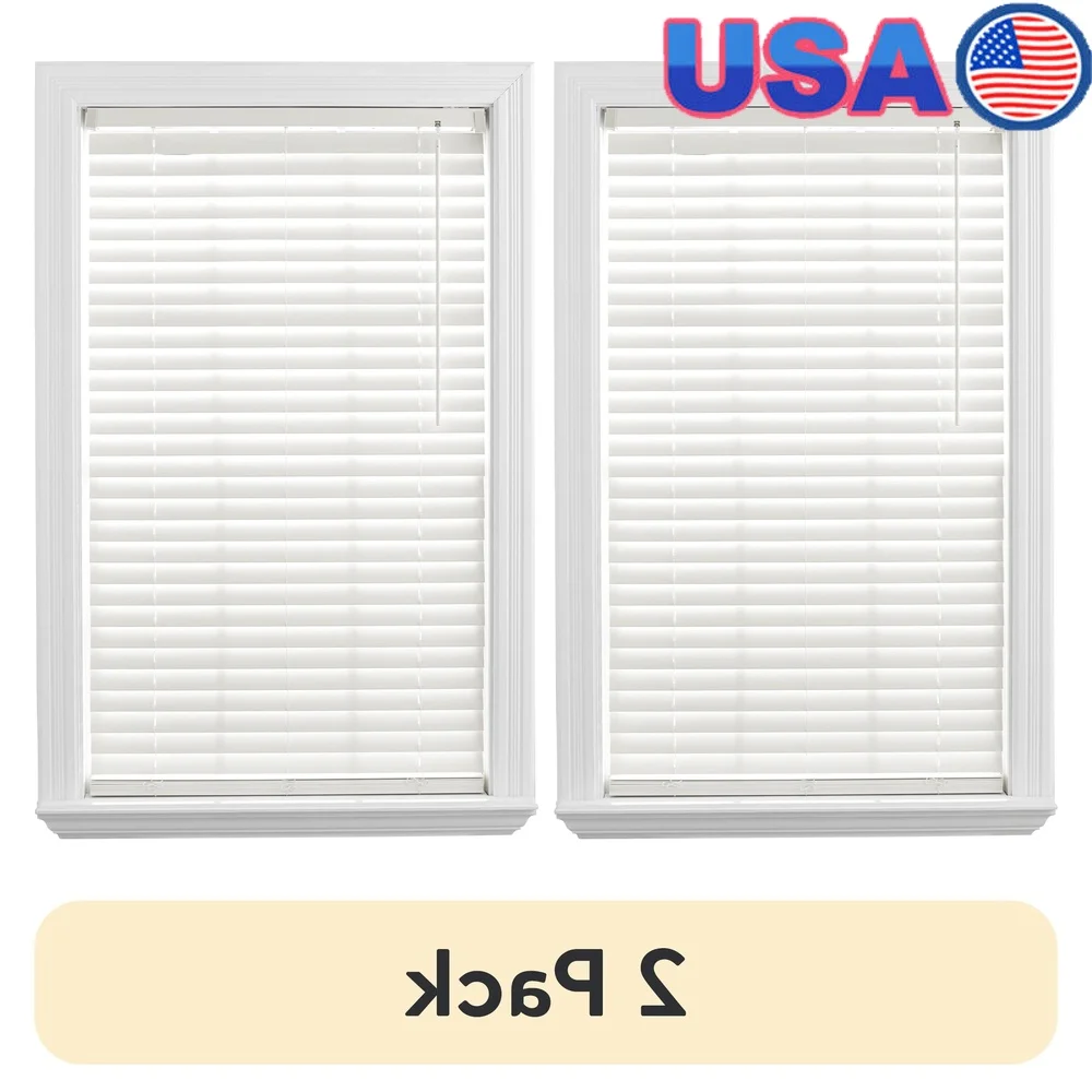 

2 Pack 2 Inch Cordless Faux Wood Blinds Durable PVC Light Blocking Adjustable Slat Easy Installation Home Safety