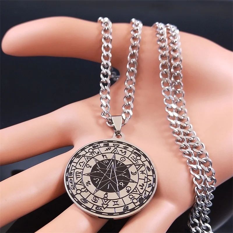 12 Constellation Zodiac Sign Divination Necklace for Women Men Stainless Steel Seven-pointed Star Astrology Chain Jewelry N3276S