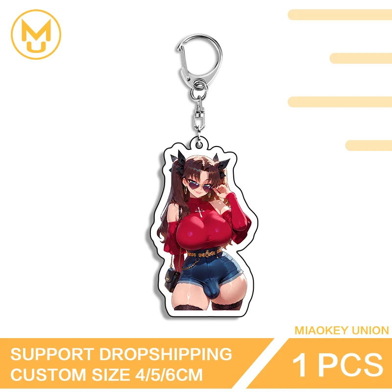 Futanari Tohsaka Rin pechos grandes novedad llaveros acrílicos guardia avanzada ligero personalidad creativa accesorios divertidos