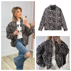 European and American style leopard print stand collar zipper quilted jacket coat women autumn and winter new fashion all-match