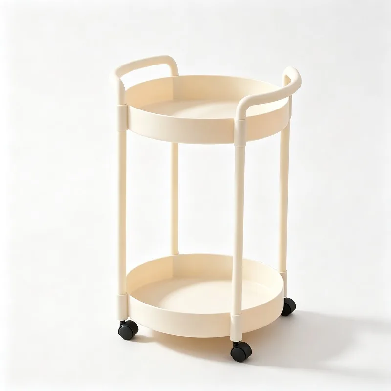 2-Tier Round End Table With Wheels Plastic Portable Movable Side Table Household Small Round Side Table For Living Room Bedroom