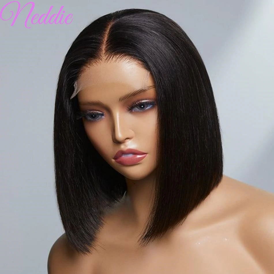 13x4 Straight Lace Frontal Bob Wig Pre Plucked 4x4 Human Hair Wigs Brazilian Bone Straight Short Bob Wig For Women 14 Inch