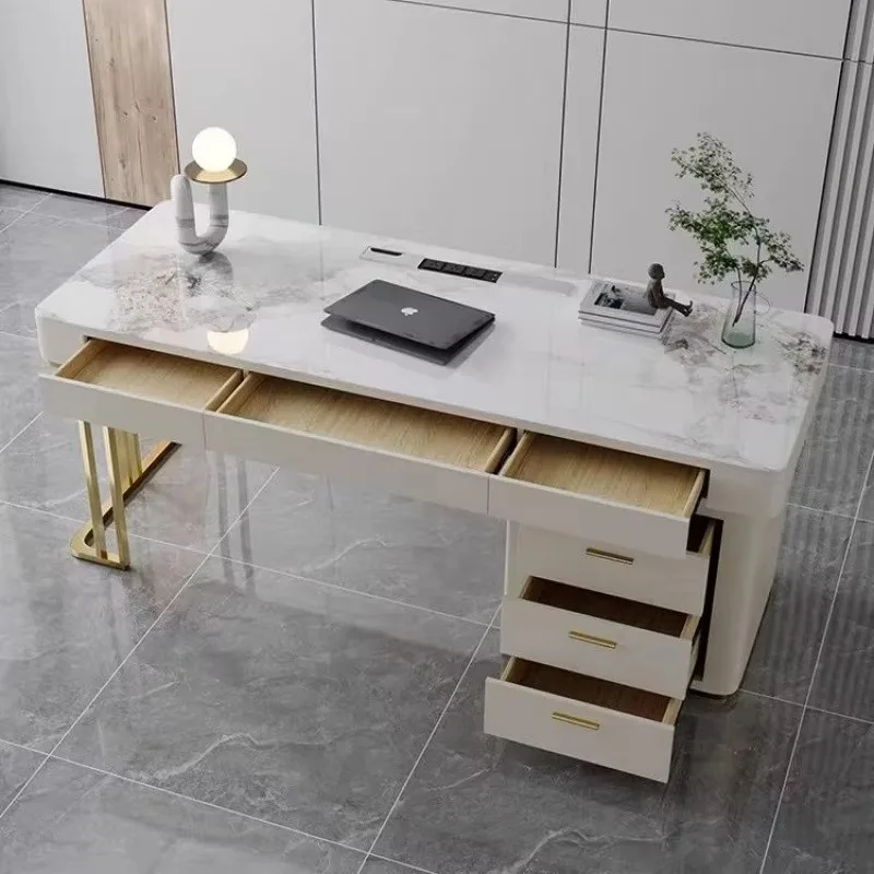 

Luxury Modern Home Black Desk Set Computer Desk Study Table Gold Stainless Steel Frame Office Furniture