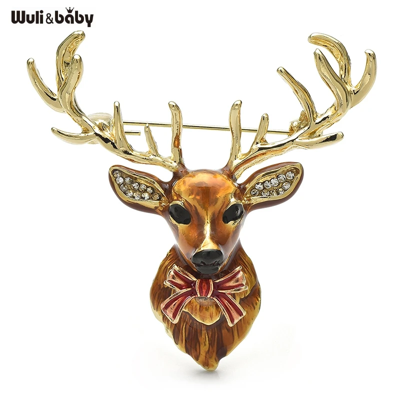 Wuli&baby Lovely Enamel Deer Brooches For Women Unisex Christmas New Year Lucky Animal Party Brooch Pins Gifts