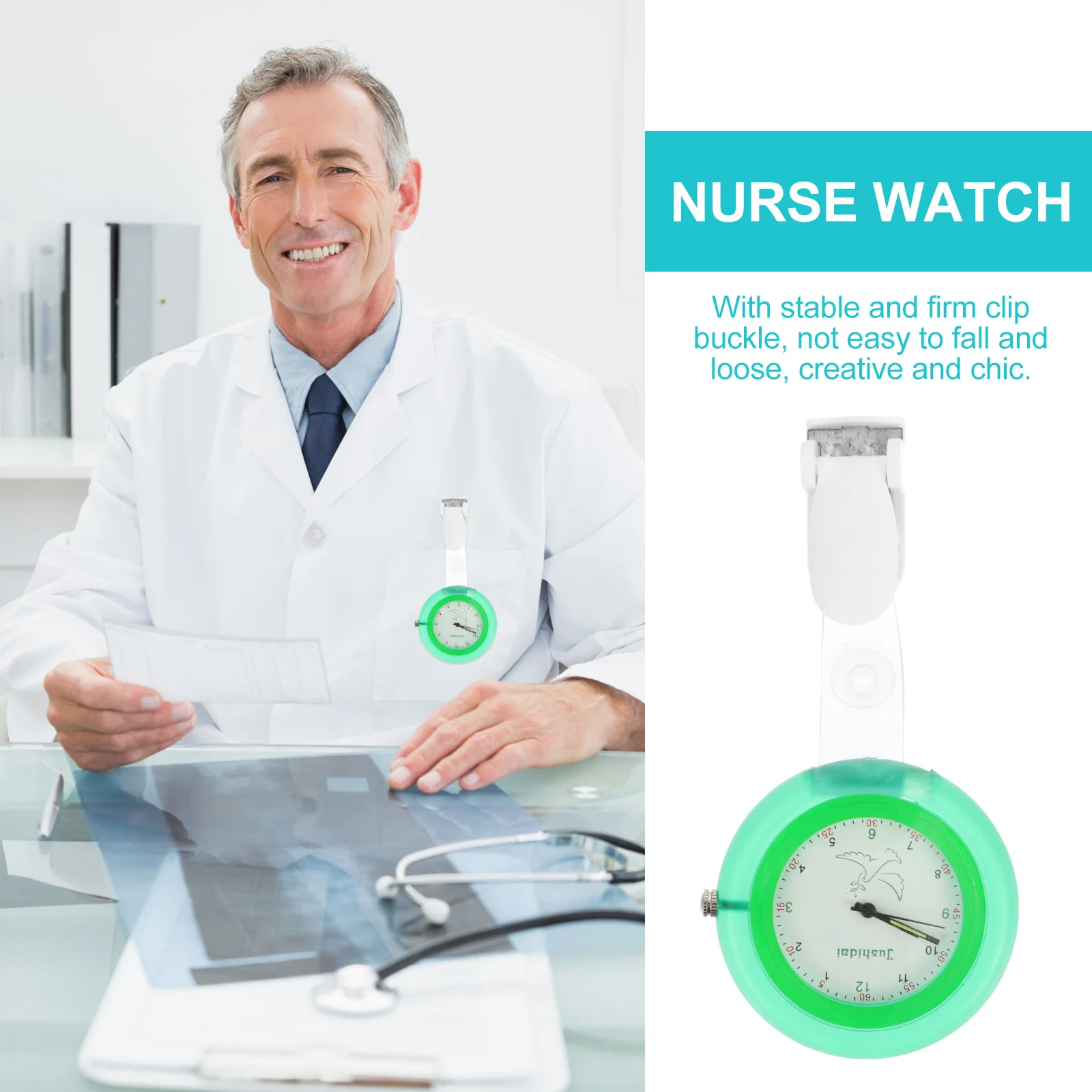 

Quartz Nurse Pocket Watch Clip Type Sturdy Hanging Nurse Chest Watch Peace Dove Design Practical Gift