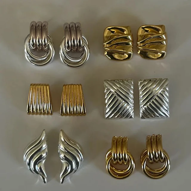 Kolczyki ze stali nierdzewnej pozłacane złotem o vintage teksturze dla kobiet, geometryczne kolczyki w kształcie kręconego koła, modna biżuteria, biżuteria ozdobna.