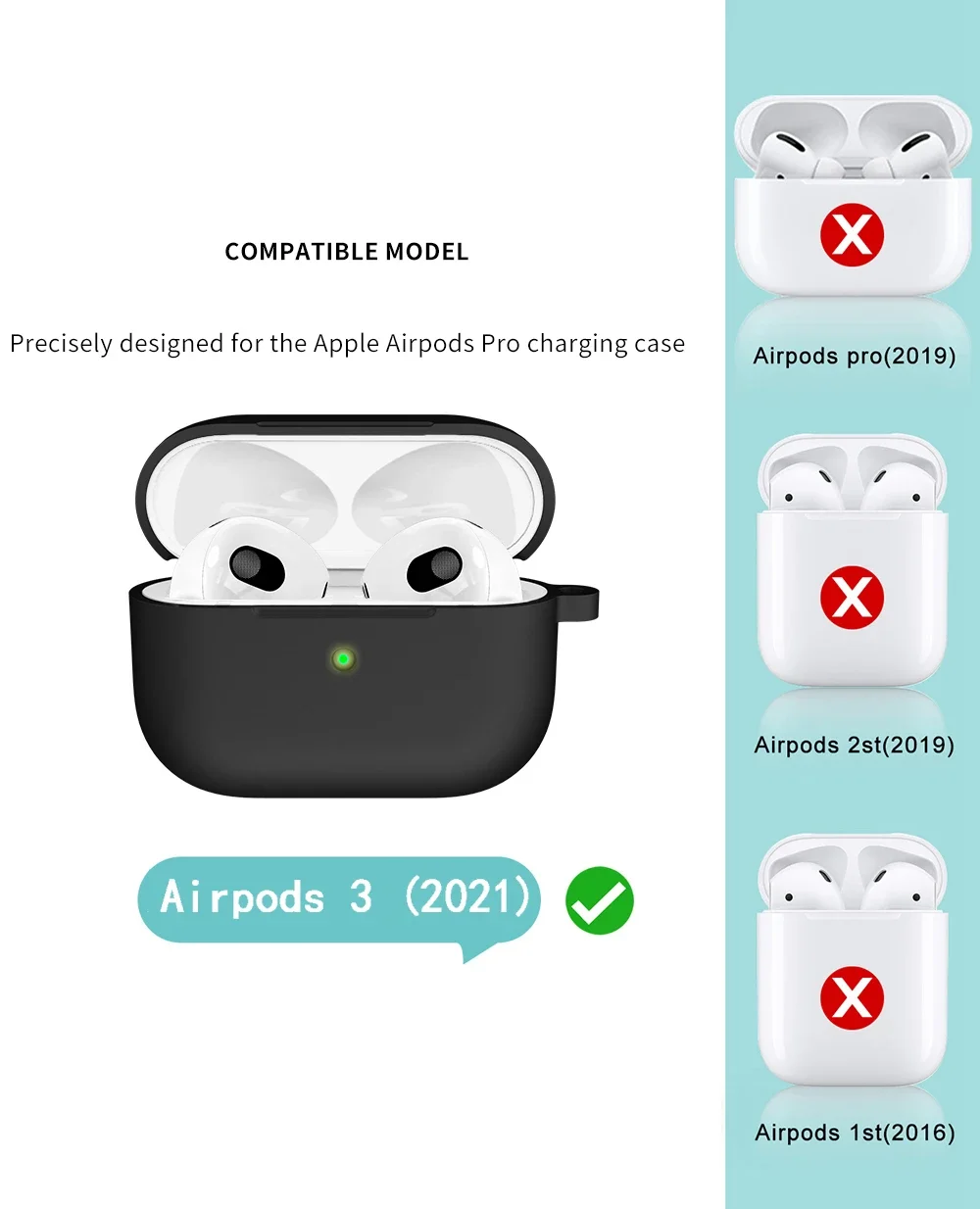 Appleイヤホンケース,イヤホンケース,フック付き保護ケース,穴,シリコンAirpods3