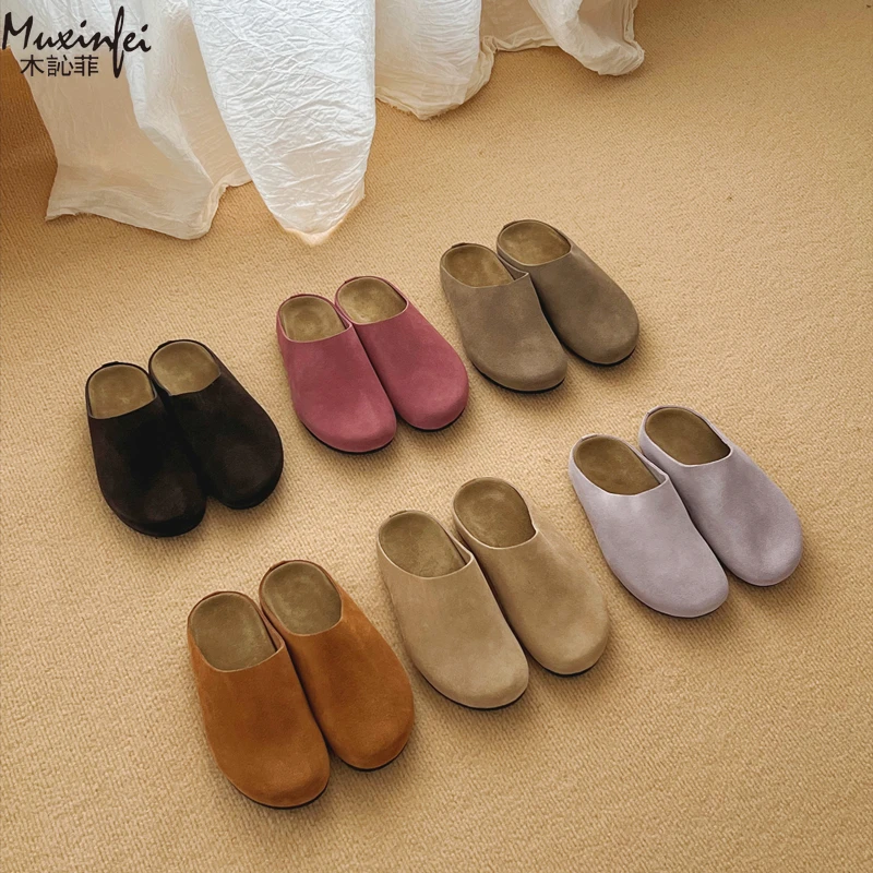 

2025 Fashion Women's Slippers New Flat Bottom Boken Slippers Leather Comfortable Lazy Baotou Slippers Beach Shoes