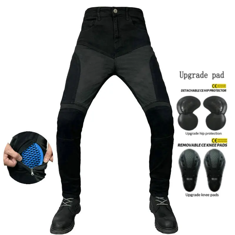 Motorcycle Riding Pants Summer Locomotive Jeans Mesh Breathable Cycling Trousers CE Protective Gear Bag With Elastic Belt Fixed