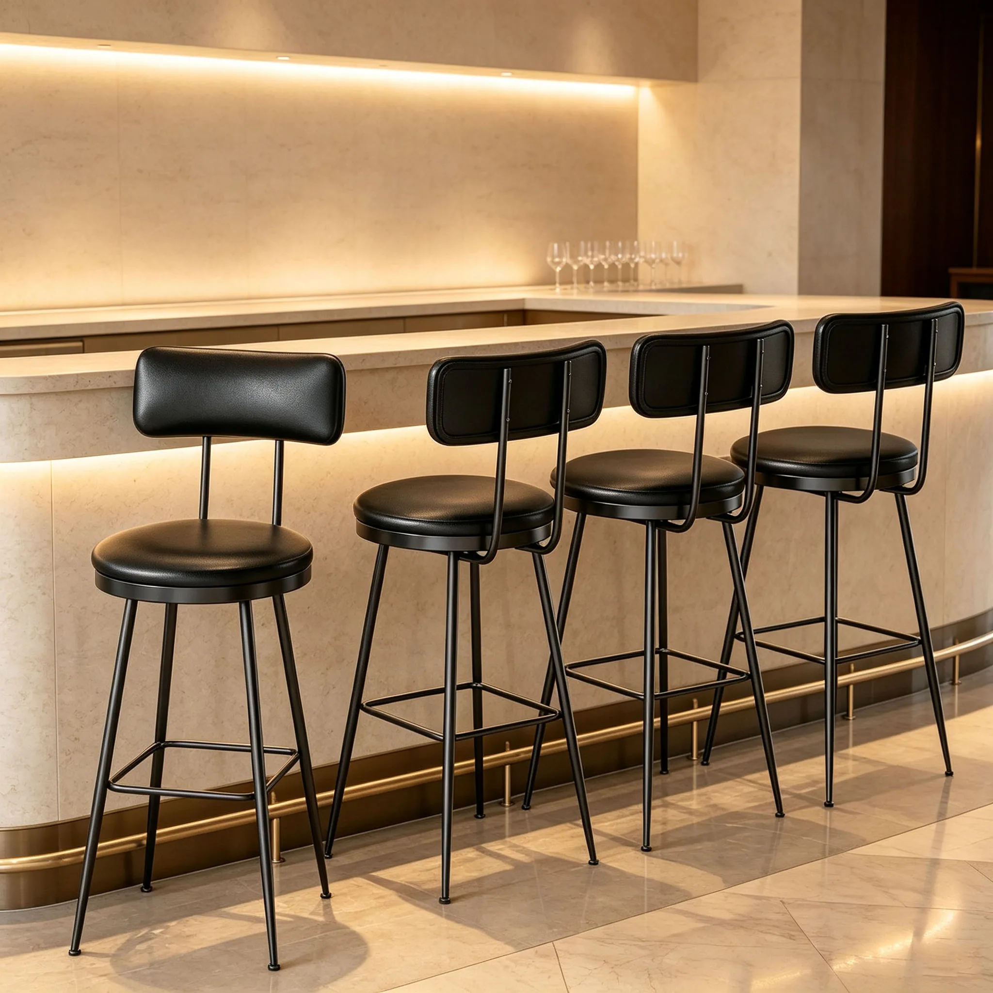 Sedie da bar con altezza regolabile, sedie imbottite in stile nordico minimalista con seduta in pelle sintetica e schienale, gambe in metallo con poggiapiedi, sgabelli alti per isole cucina,