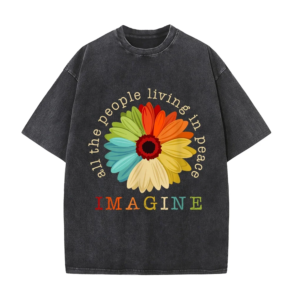 Imagine All The People Daisy Vintage Black 3X-Large T-Shirt T Shirt Koszulki Męskie Full Size Range Tee Multi Printed Short