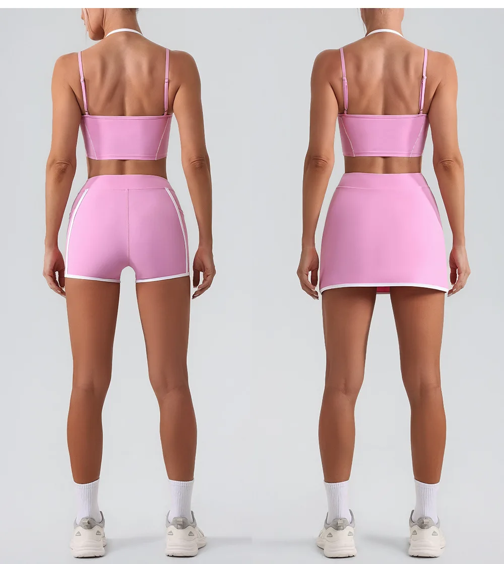 بدلة رياضية عالية الخصر للنساء بألوان متباينة بدون ظهر وضيقة للجري واللياقة البدنية والتنس