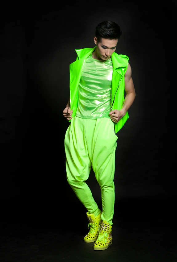 27-46 New Men Women's Clothing Hiphop stage Singer Dance Clothing Neon Series Harem Pants Casual Pants Plus Size Singer Costumes