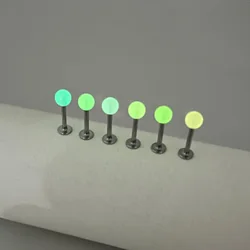 6pcs Glow In Dark Lip Ring Stud Earrings Ear Piercing Luminous Cartilage Helix Tragus Body Jewelry Surgical Steel Labret Bar 16G