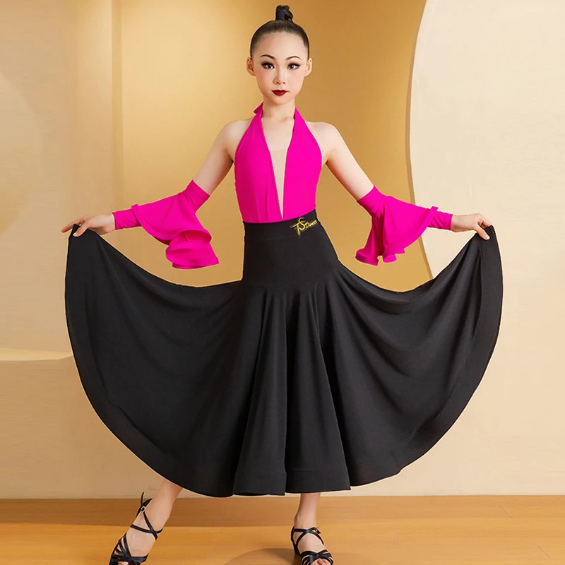 

Ballroom Dance Suit Girls Latin Dancing Bodysuit Black Skirt Kid Standard Waltz Performance Costume Tango Modern Stage Wear 1867