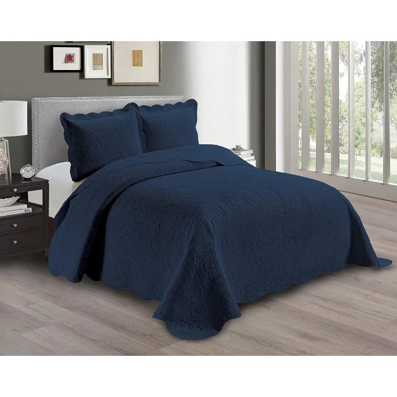 

Linen Plus Embossed Coverlet Bedspread Set Oversized Solid Bed Cover Bedding New