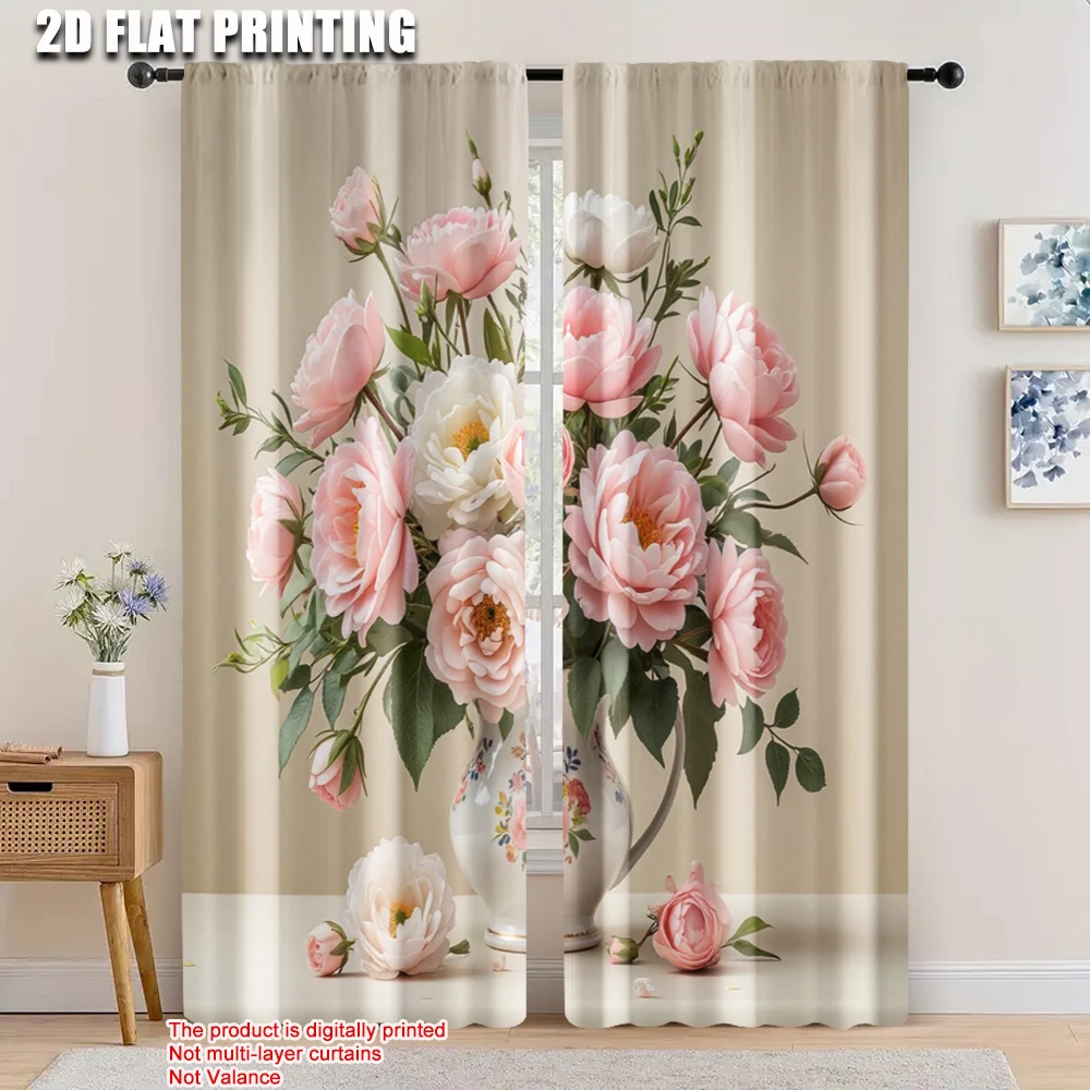 

2pcs, 2D flat printing Curtains Flowers and vases Protecting Privacy Wall Decor Perfect for Holiday Parties